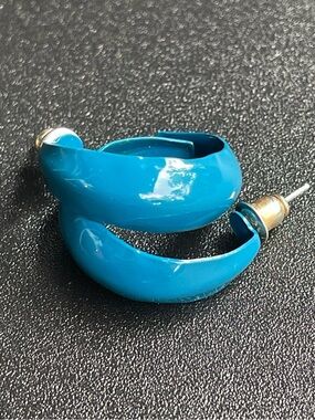 Vintage Teal Turquoise Blue Enamel Metal Hoop Earrings